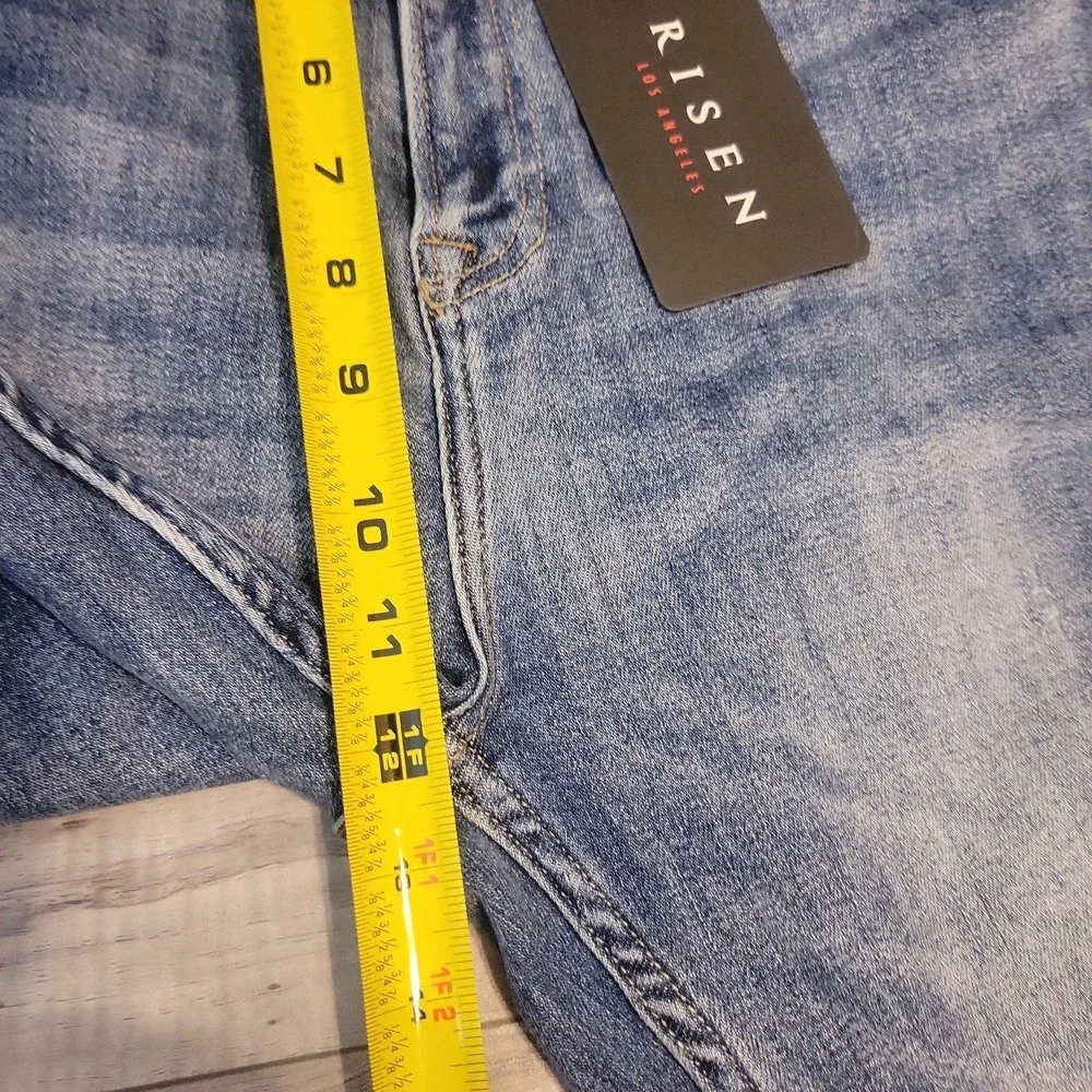 RISEN High Rise Jeans Womens 32/15 Blue Distressed Skinny Denim  Raw Hem  NEW